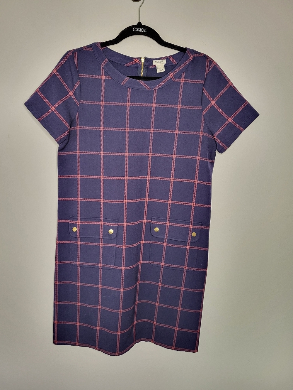 J.Crew Pocket Shift Dress Size 6 Blue Red Windowpane Plaid Preppy Nautical